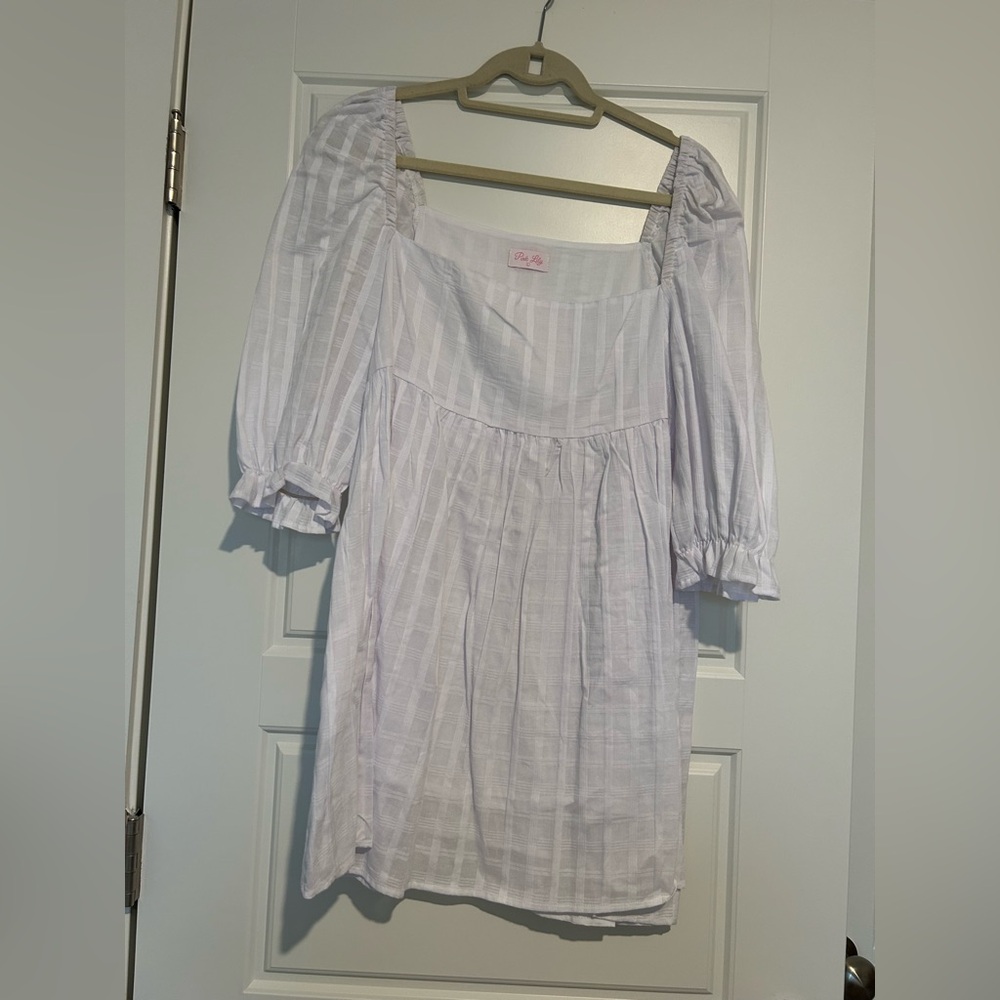 Pink lily white 3/4 sleeve mini dress puff sleeve